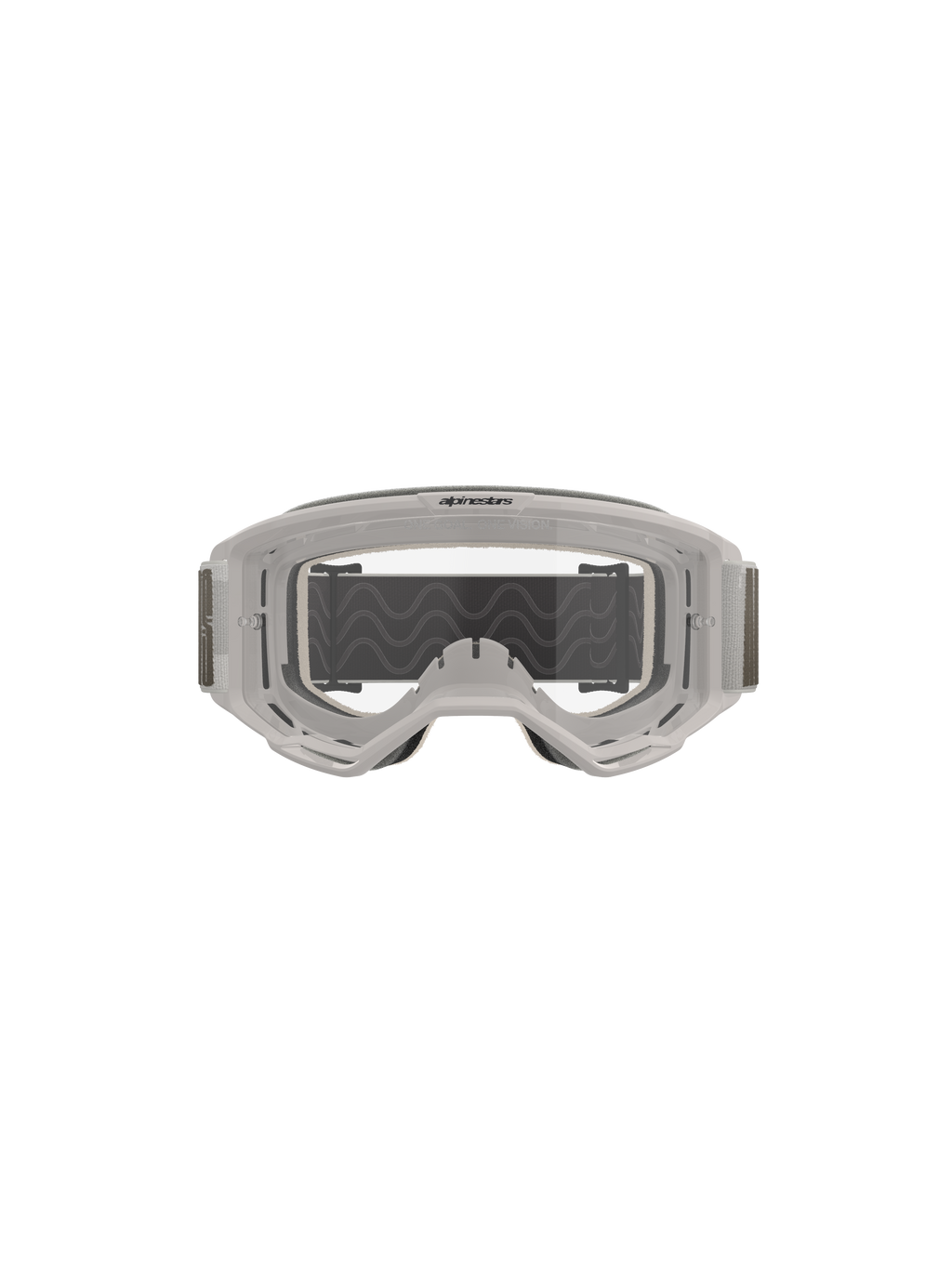 Gogle Alpinestars Vision 5 Hollow, gogle motocrossowe, Wind Clear, biała półprzezroczysta oprawka z przezroczystą soczewką przeciwmgielną, szeroki szary regulowany pasek z silikonową kontrolą przyczepności, profesjonalny sprzęt off-road