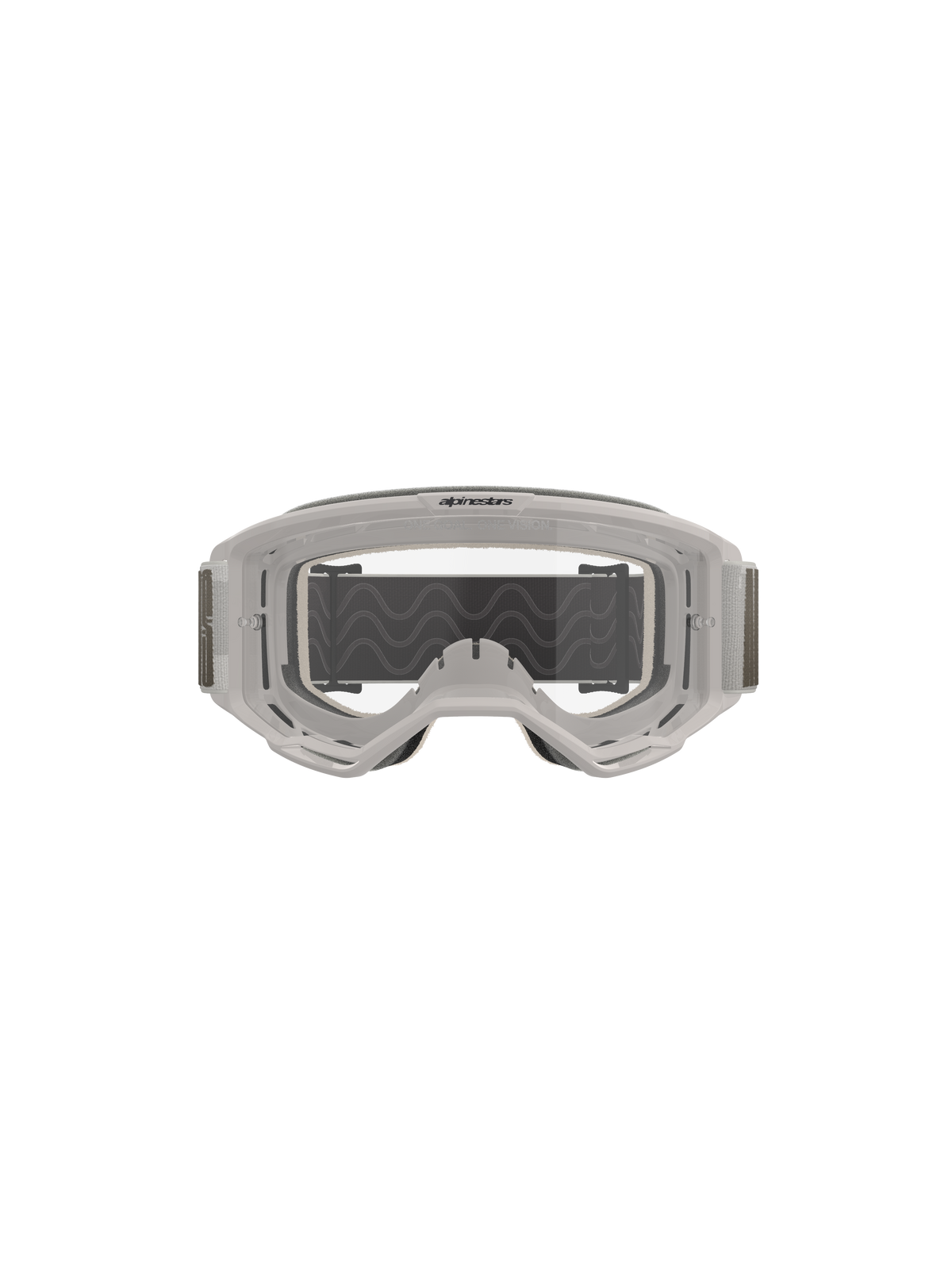 Gogle Alpinestars Vision 5 Hollow, gogle motocrossowe, Wind Clear, biała półprzezroczysta oprawka z przezroczystą soczewką przeciwmgielną, szeroki szary regulowany pasek z silikonową kontrolą przyczepności, profesjonalny sprzęt off-road