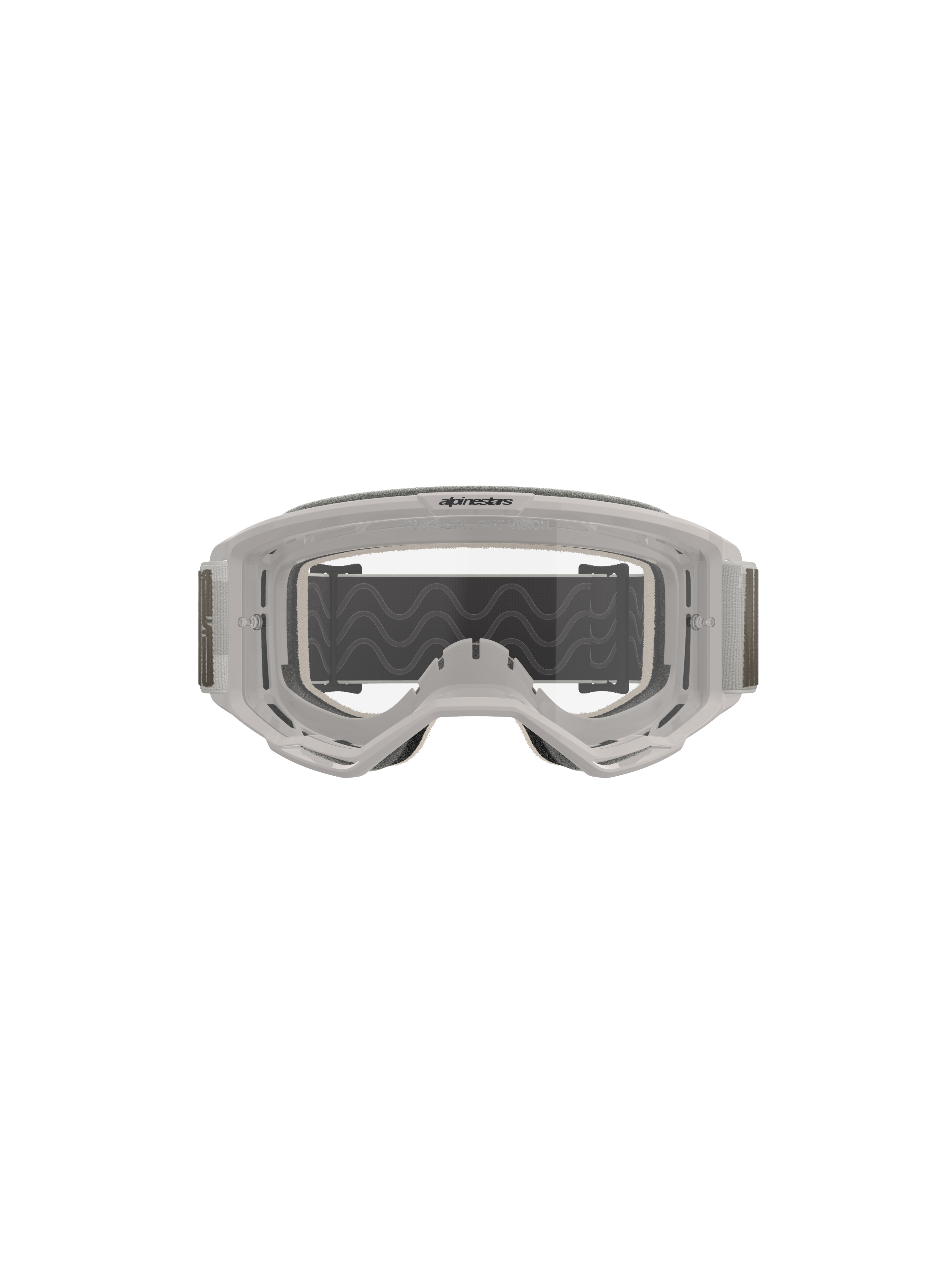 Gogle Alpinestars Vision 5 Hollow, gogle motocrossowe, Wind Clear, biała półprzezroczysta oprawka z przezroczystą soczewką przeciwmgielną, szeroki szary regulowany pasek z silikonową kontrolą przyczepności, profesjonalny sprzęt off-road