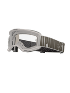 Alpinestars Vision 5 Hollow, gogle motocrossowe, biała oprawka z przezroczystą soczewką, szeroki jasnoszary pasek z wyraźnym ciemnoszarym napisem Alpinestars, wielowarstwowa wyściółka piankowa, wyczynowe gogle terenowe