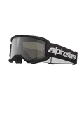 Gogle Alpinestars Vision 3 Wordmark, gogle motocrossowe, czarno-srebrne, szeroka srebrna lustrzana szybka, regulowany czarny pasek z wyraźnym białym logo, oprawka z piankową wyściółką i otworami wentylacyjnymi, zaprojektowane do wyścigów terenowych
