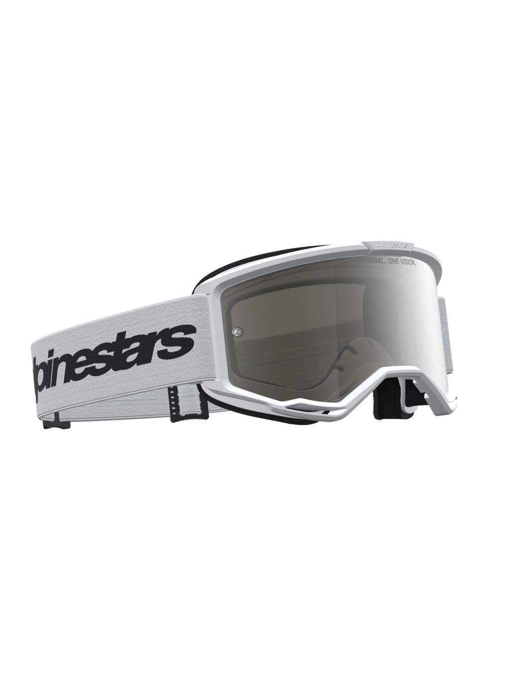 Alpinestars gogle Vision 3 Wordmark Lustrzane, białe i czarne, srebrna lustrzana soczewka przeciwmgielna, gogle motocrossowe.