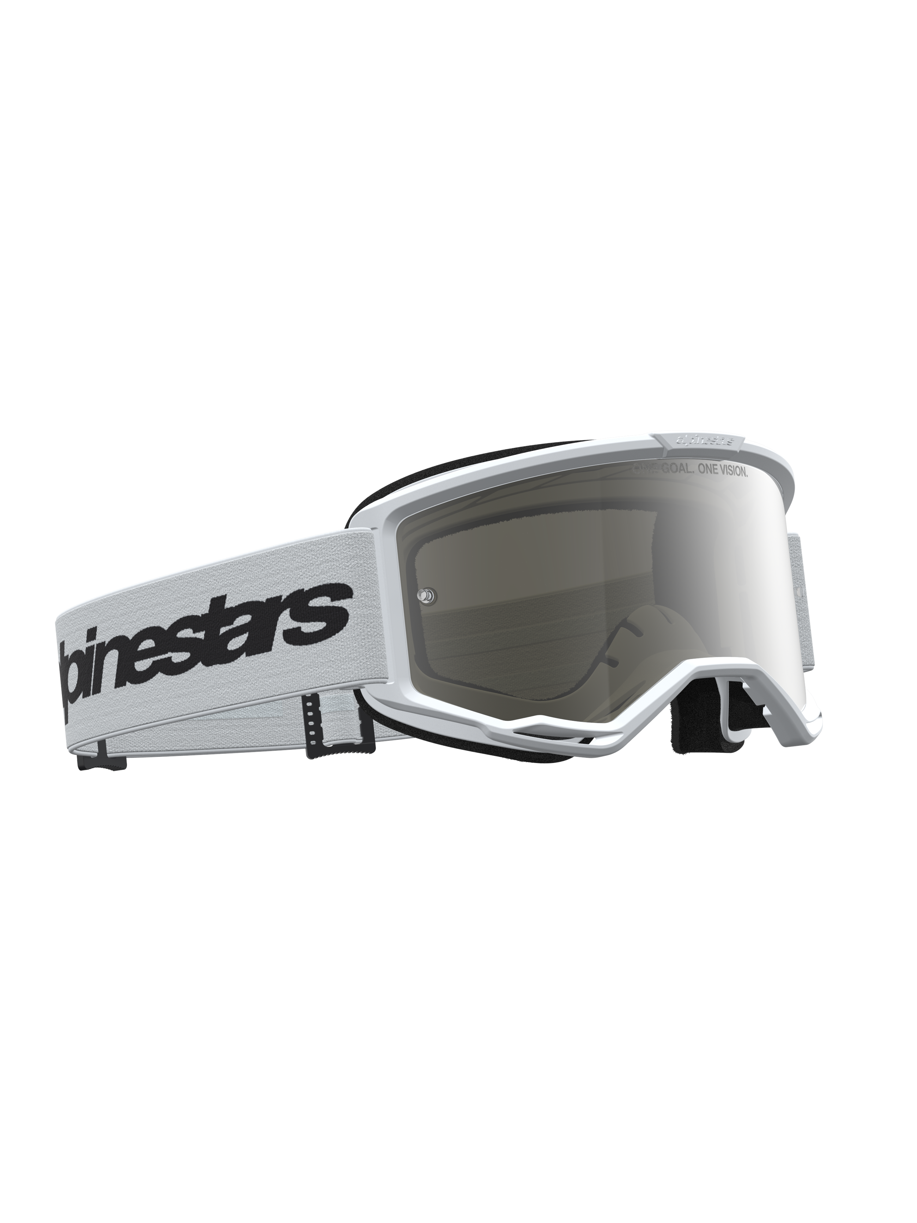 Alpinestars gogle Vision 3 Wordmark Lustrzane, białe i czarne, srebrna lustrzana soczewka przeciwmgielna, gogle motocrossowe.