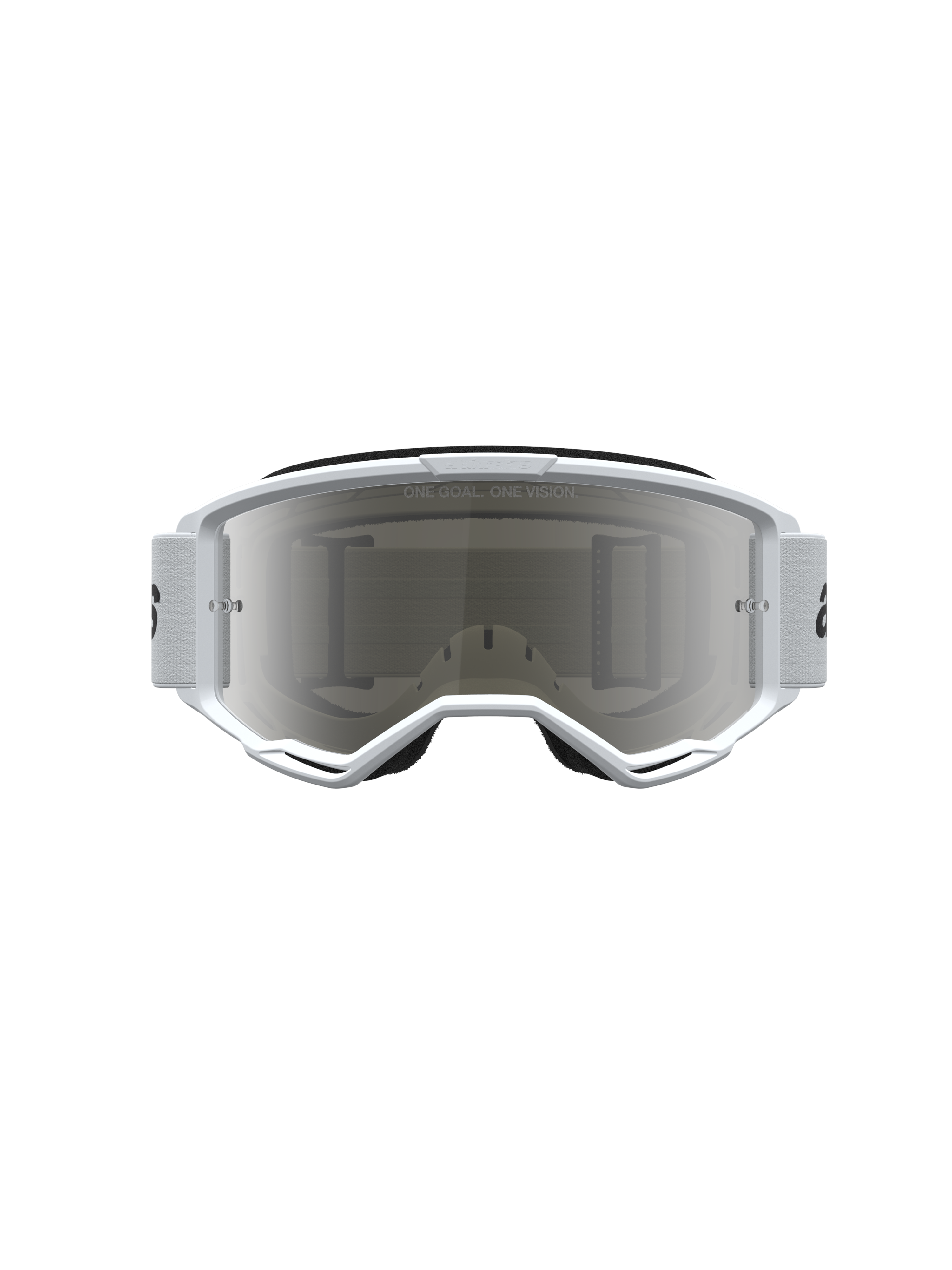 Alpinestars Vision 3 Wordmark Lustrzane, gogle motocrossowe MX, białe i czarne ze srebrną lustrzaną szybką, system wentylacji RAM-AIR i soczewka przeciwmgielna.