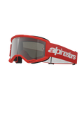 Alpinestars Vision 3 Wordmark Goggles, Motocross Goggles, Red and Silver Mirror, bright red frame with silver mirrored lens, red woven strap featuring a large white wordmark logo, sporty off-road protective eyewear