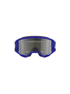 Alpinestars Vision 3 Wordmark Goggles, Motocross Goggles, Blue and Silver Mirror, featuring a vibrant blue frame and wide strap with white wordmark branding, silver mirror lens with 'ONE GOAL. ONE VISION.' text, professional off-road protective eyewear.