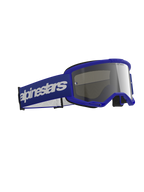 Alpinestars Vision 3 Wordmark Goggles, Motocross Goggles, Blue with Silver Mirror Lens, featuring a blue frame and wide blue strap with a white wordmark logo, durable design for off-road racing