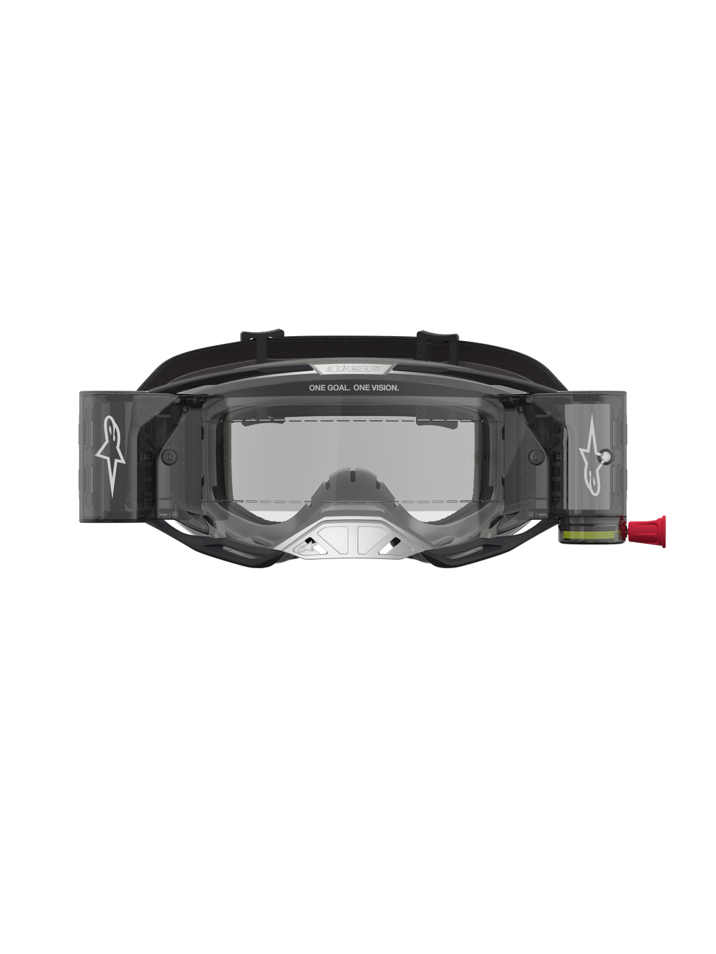 Alpinestars Vision 8 Amber Roll Off, gogle motocrossowe, czarne i srebrne, system roll-off i przezroczysta soczewka