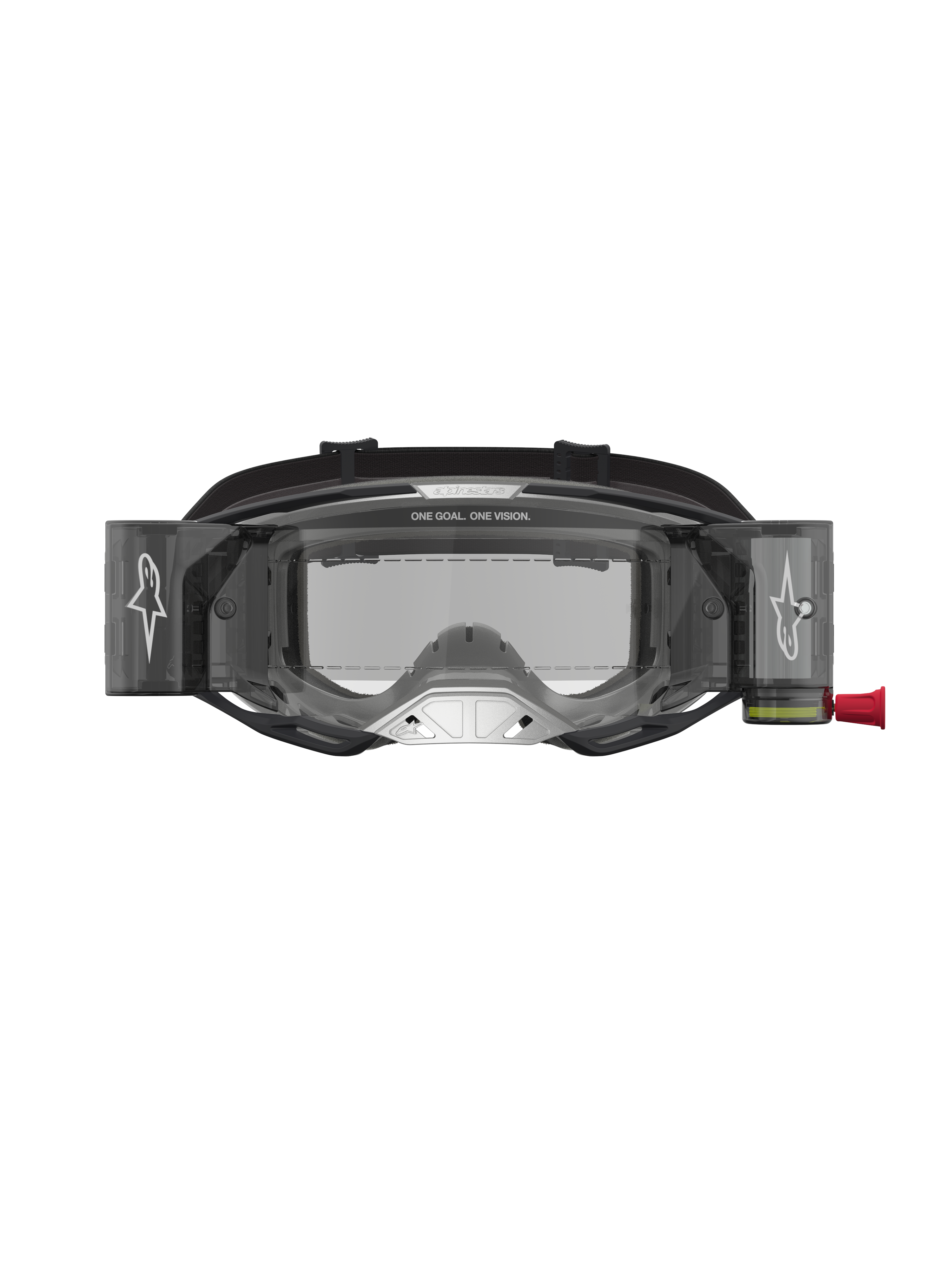 Alpinestars Vision 8 Amber Roll Off, gogle motocrossowe, czarne i srebrne, system roll-off i przezroczysta soczewka