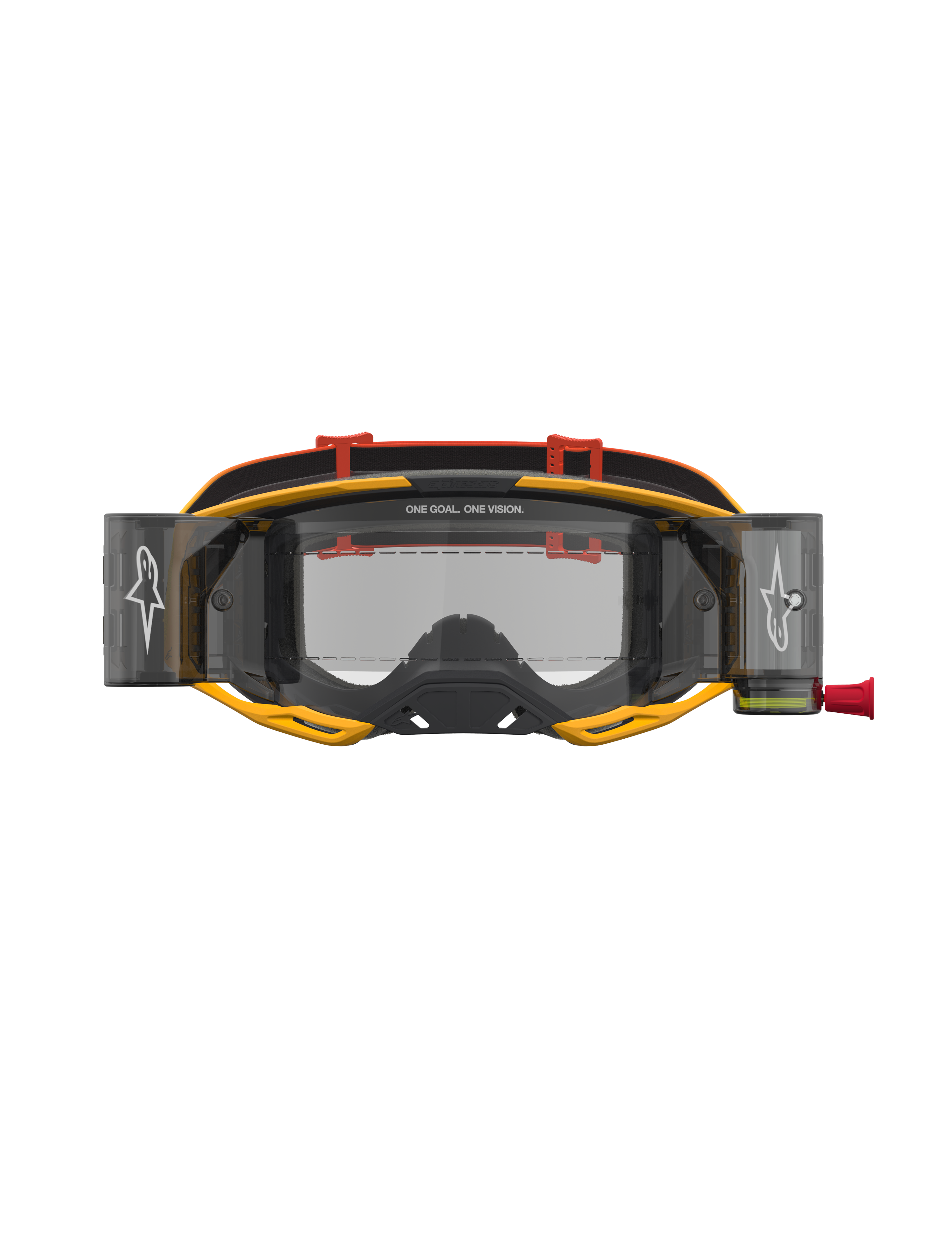Alpinestars Vision 8 Amber Roll Off Motocross Goggles, Unisex, Yellow and Red, Clear Lens with integrated roll-off canisters.