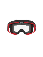 Alpinestars Vision 8 Luar Goggles, gogle motocrossowe, czerwone, czarne i przezroczyste, czerwona ramka A-FLEX, przezroczysta poliwęglanowa soczewka przeciwmgielna, czarny regulowany tkany pasek z logo, wysokiej klasy ochrona oczu do wyścigów terenowych