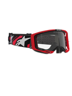 Alpinestars Vision 8 Luar Goggles, gogle motocrossowe, czerwono-czarne z przezroczystą szybką, z czerwoną oprawką, przezroczystą soczewką przeciwmgielną i czarnym paskiem z białymi i czerwonymi logotypami, profesjonalna ochrona oczu do jazdy terenowej