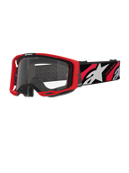 Alpinestars Vision 8 Luar Goggles, gogle motocrossowe, czerwono-czarne z przezroczystą soczewką, czerwona oprawka A-FLEX, przezroczysta soczewka z powłoką przeciwmgielną, czarny tkany pasek z czerwono-białą grafiką i logo Alpinestars