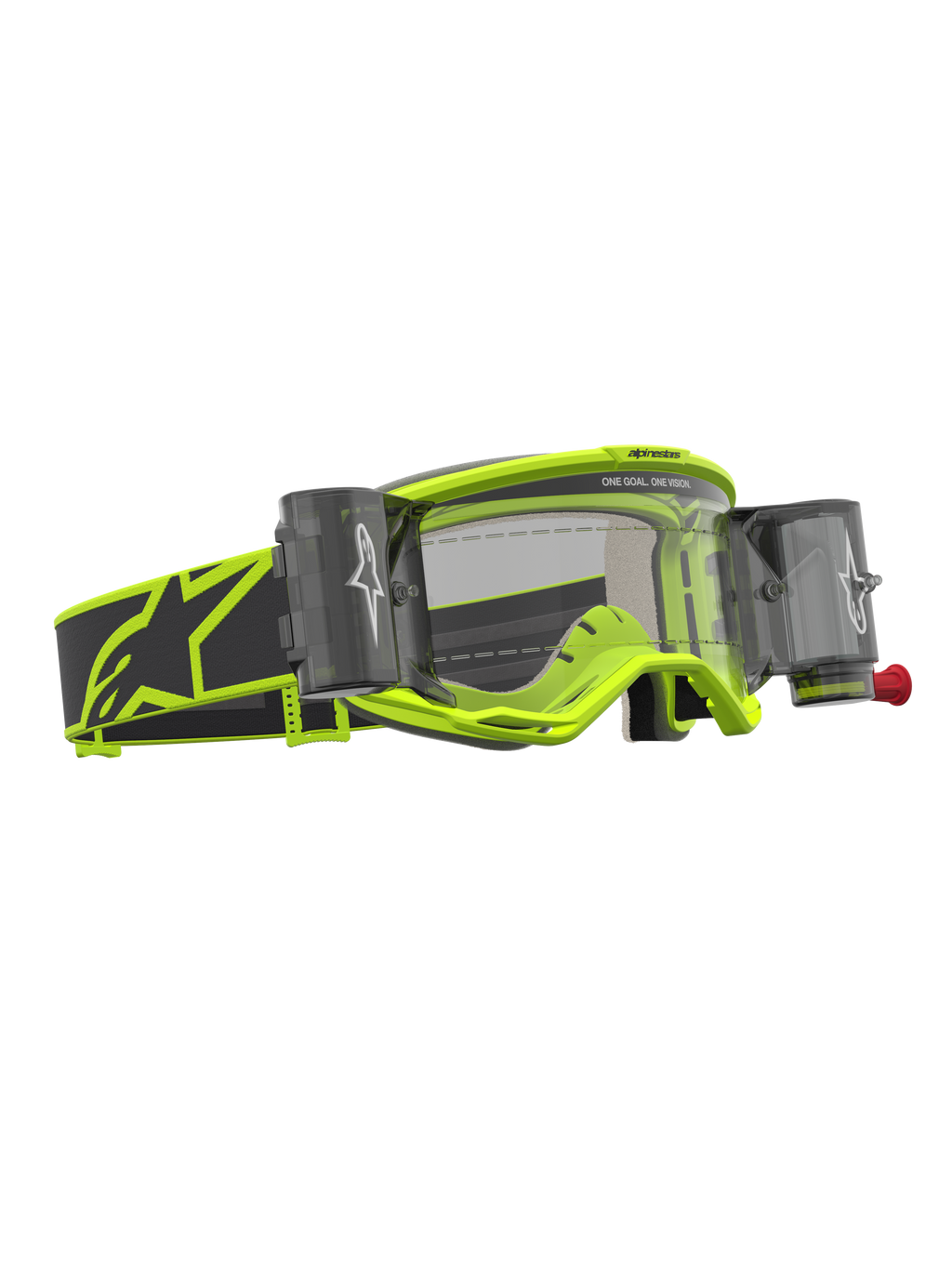 Gogle Alpinestars Vision 5 Rora Roll Off, motocrossowe, żółte fluo i czarne, system roll-off, przezroczysta soczewka.