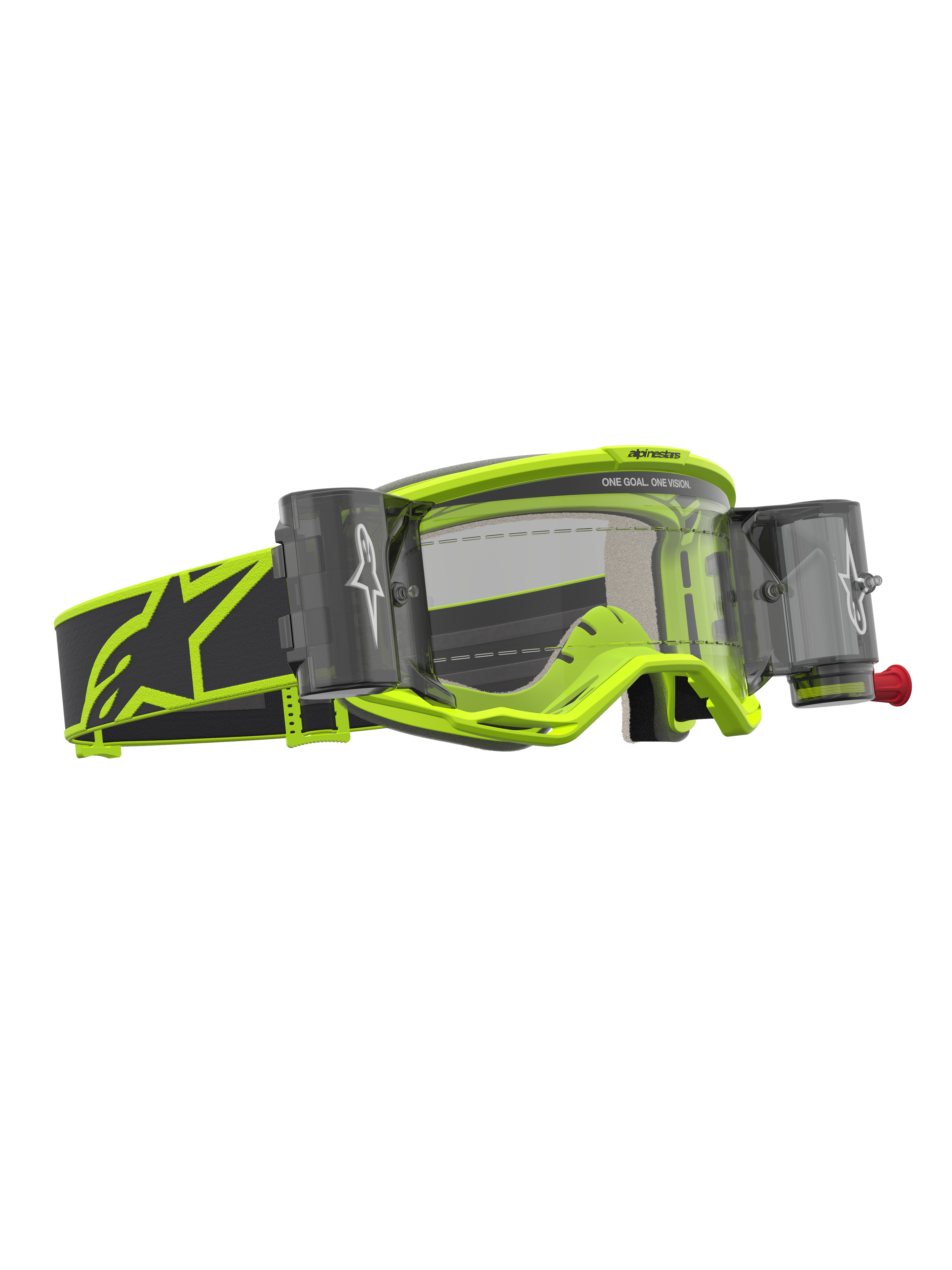 Gogle Alpinestars Vision 5 Rora Roll Off, motocrossowe, żółte fluo i czarne, system roll-off, przezroczysta soczewka.