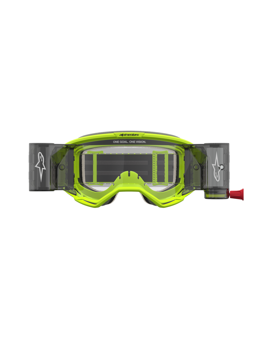 Gogle Alpinestars Vision 5 Rora Roll Off, gogle motocrossowe, żółte fluo i czarne, system Roll-Off z przezroczystą soczewką.