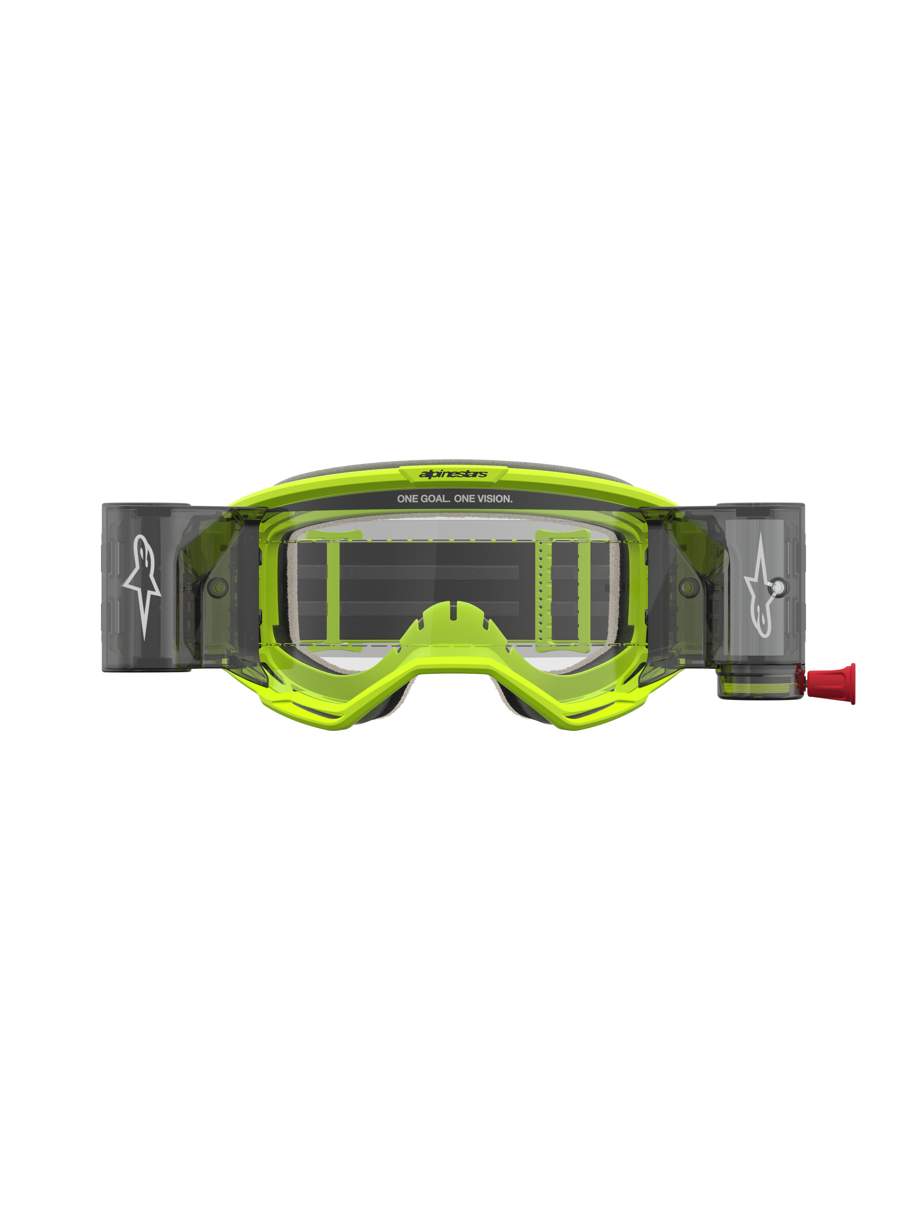 Gogle Alpinestars Vision 5 Rora Roll Off, gogle motocrossowe, żółte fluo i czarne, system Roll-Off z przezroczystą soczewką.