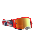 Alpinestars Supertech LE Fiftyfold, czerwone gogle motocrossowe z lustrzaną soczewką i paskiem z flagą USA