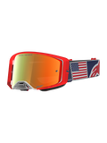 Alpinestars Supertech Fiftyfold, gogle motocrossowe MX, edycja limitowana, czerwone i niebieskie, lustrzana soczewka, pasek z motywem flagi USA