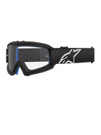 Alpinestars Vision Youth Corp Goggles, gogle motocrossowe dla młodzieży, czarne z niebieską wyściółką, przezroczysta soczewka z falistym wzorem, czarny pasek z białym logo gwiazdy, nowoczesny i smukły design