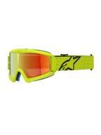 Gogle Vision Vesta Młodzieżowe, żółte fluo i czarne gogle motocrossowe, czerwona lustrzana soczewka, certyfikat CE.