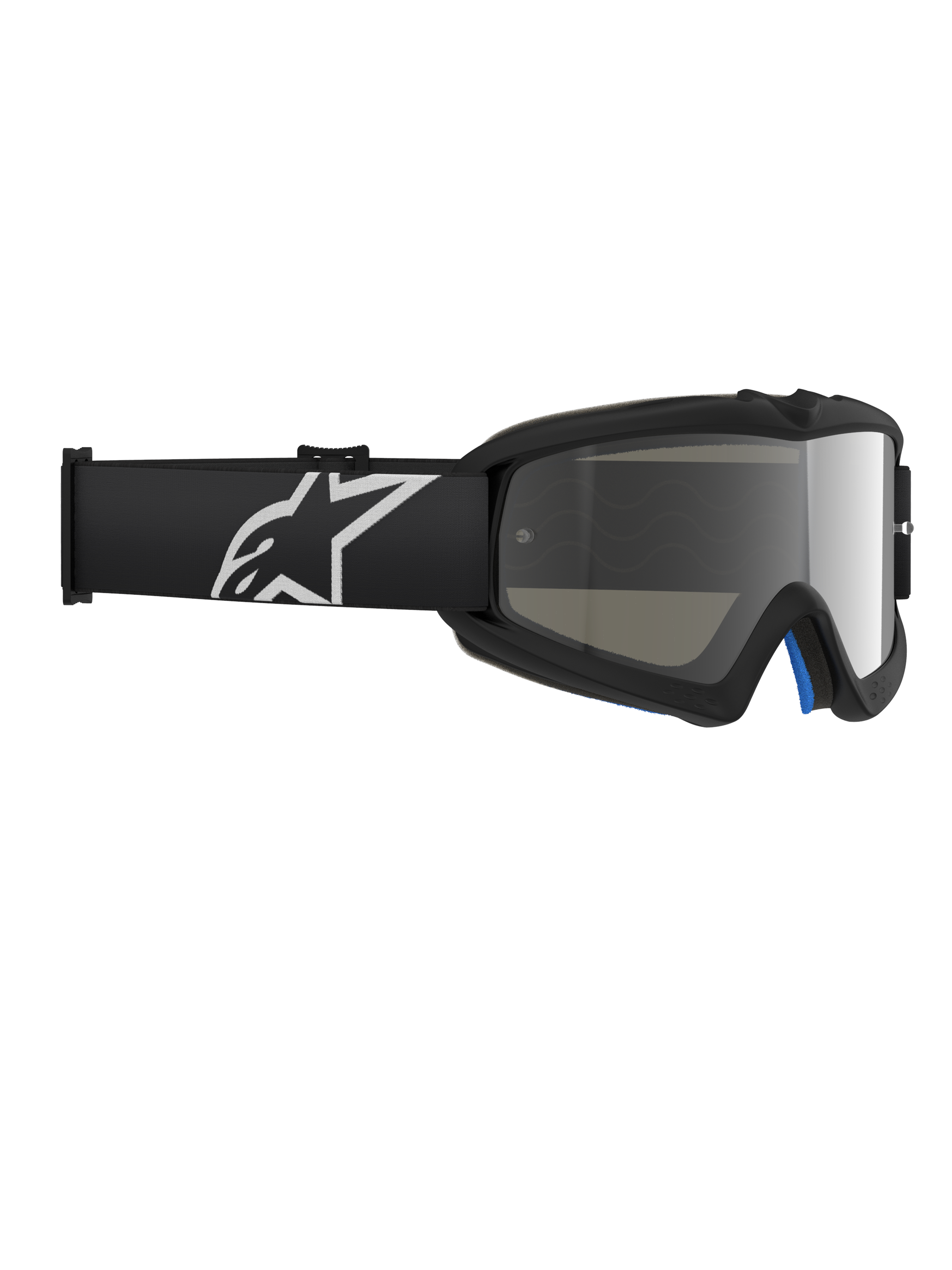 Alpinestars Vision Youth Corp Goggles, gogle motocrossowe, Black Mirror Silver, z lustrzaną soczewką z poliwęglanu i czarnym paskiem z białym logo Alpinestars, zaprojektowane dla młodych zawodników