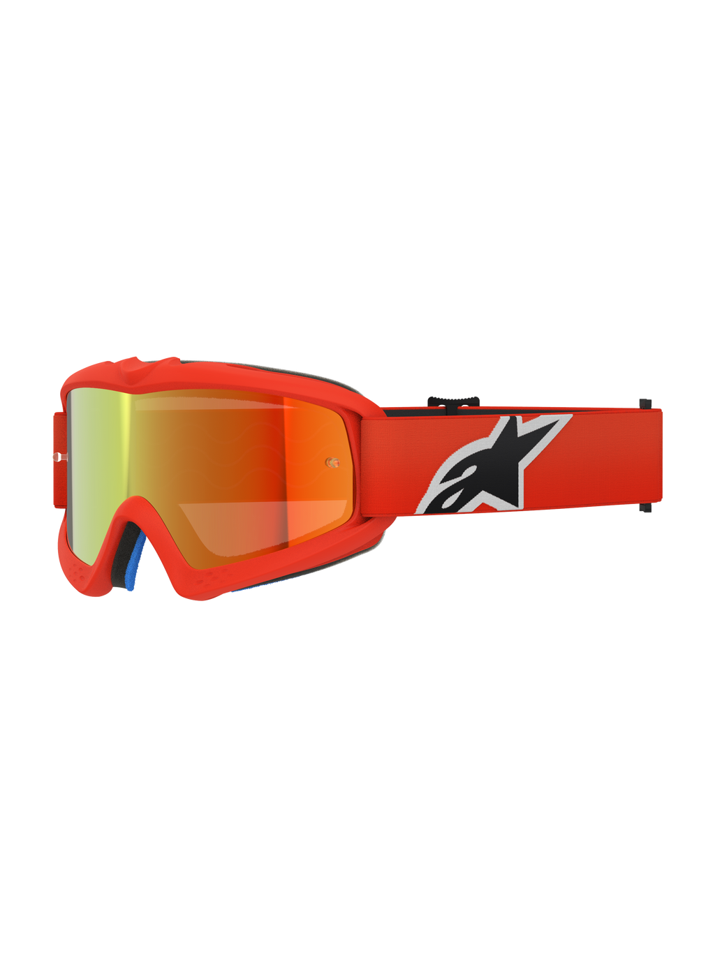 Gogle Alpinestars Vision Youth Corp, młodzieżowe gogle motocrossowe, pomarańczowe z czerwoną lustrzaną soczewką, czarno-białe logo Alpinestars na pasku, wysokiej klasy ochrona oczu do wyścigów terenowych