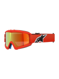 Gogle Alpinestars Vision Youth Corp, młodzieżowe gogle motocrossowe, pomarańczowe z czerwoną lustrzaną soczewką, czarno-białe logo Alpinestars na pasku, wysokiej klasy ochrona oczu do wyścigów terenowych