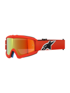 Gogle Alpinestars Vision Youth Corp, młodzieżowe gogle motocrossowe, pomarańczowe z czerwoną lustrzaną soczewką, czarno-białe logo Alpinestars na pasku, wysokiej klasy ochrona oczu do wyścigów terenowych