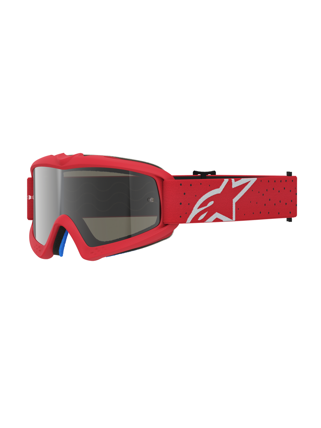 Alpinestars Vision Youth Vesta, młodzieżowe gogle motocrossowe, czerwone, srebrna soczewka lustrzana i ochrona przeciwmgielna.