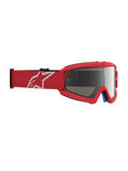 Gogle Vision Vesta Młodzieżowe, czerwone gogle motocrossowe ze srebrną lustrzaną soczewką i białym logo Alpinestars.