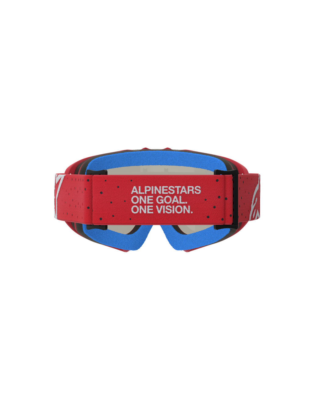 Gogle Vision Vesta młodzieżowe Alpinestars, czerwony regulowany pasek z mottem marki, niebieska pianka, gogle motocrossowe