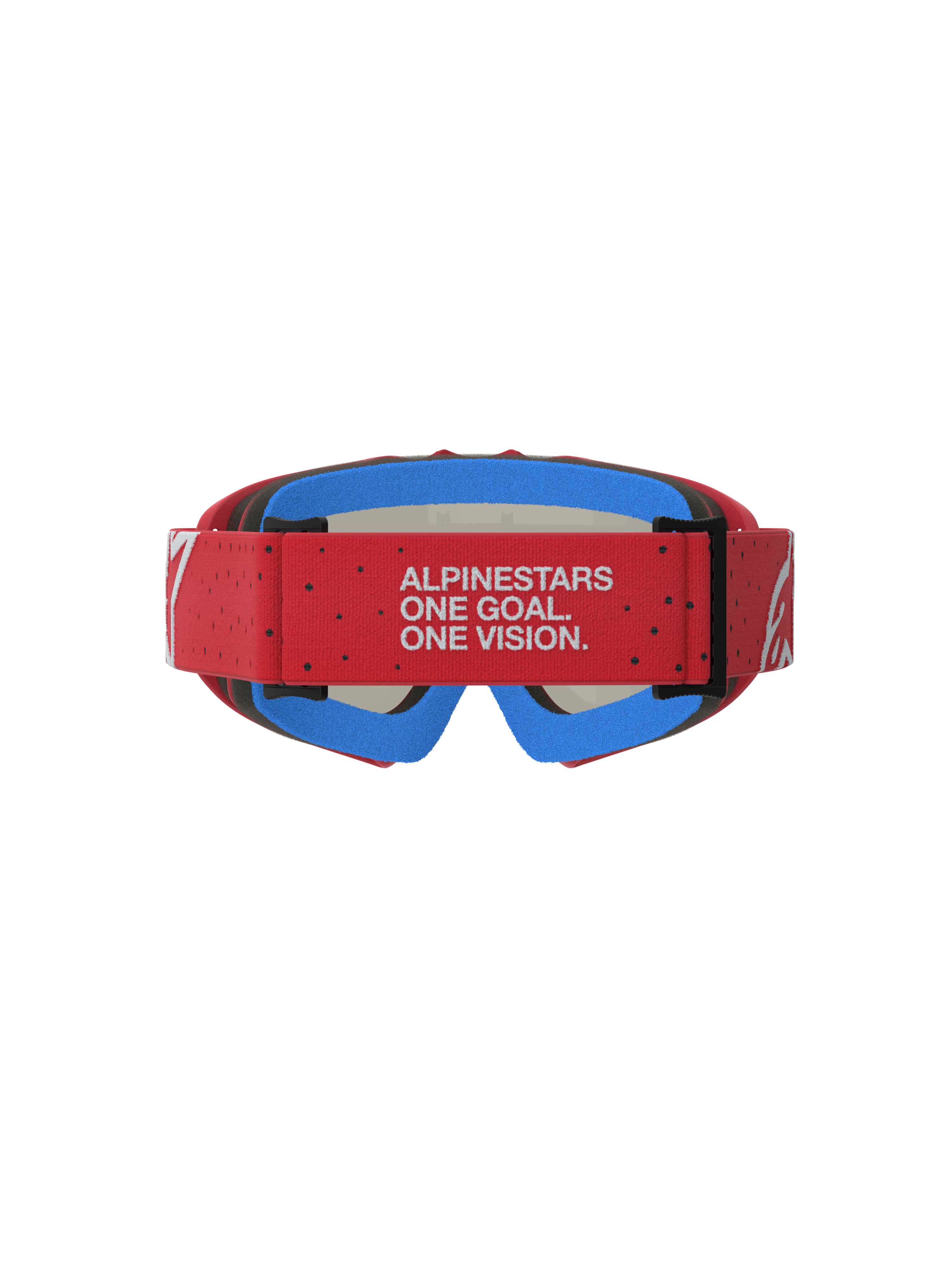 Gogle Vision Vesta młodzieżowe Alpinestars, czerwony regulowany pasek z mottem marki, niebieska pianka, gogle motocrossowe