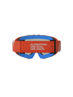 Alpinestars Vision Youth Vesta Goggles, youth motocross eyewear with orange strap, brand motto, and blue comfort foam.