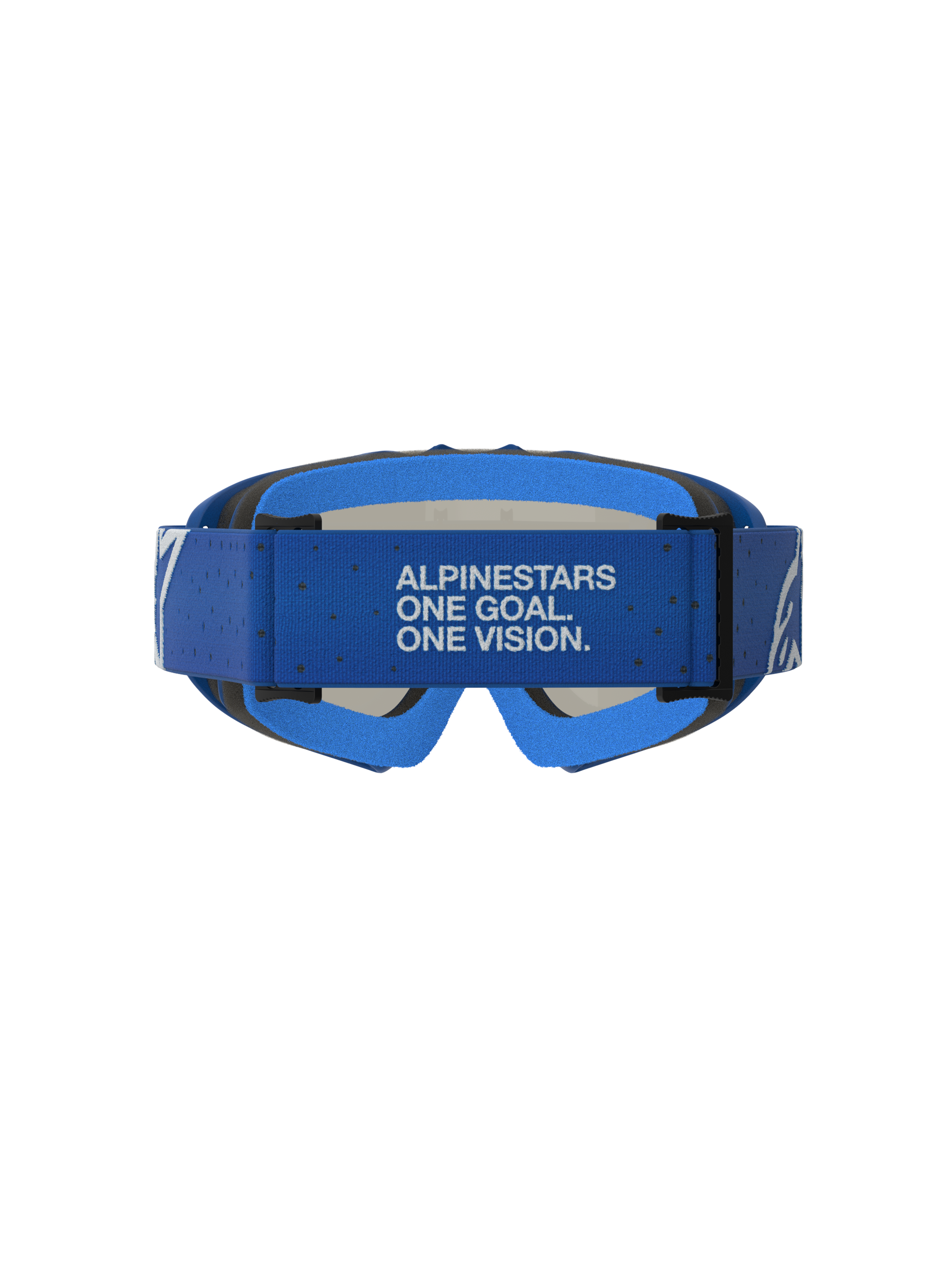 Alpinestars Vision Youth Vesta Goggles, blithe blue and white youth motocross goggles, rear view with branded strap.
