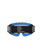 Alpinestars Vision Youth Atrox Motocross Goggles, Black and Blue with 'One Goal One Vision' branded strap.