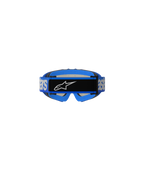 Gogle Alpinestars Vision Youth Blaze, gogle motocrossowe, niebieskie, widok z tyłu pokazujący niebieski tkany pasek z białym brandingiem Alpinestars i czarną środkową płytką z logo, niebieska wyściółka z pianki, zaprojektowane dla młodzieży do wyścigów off-road