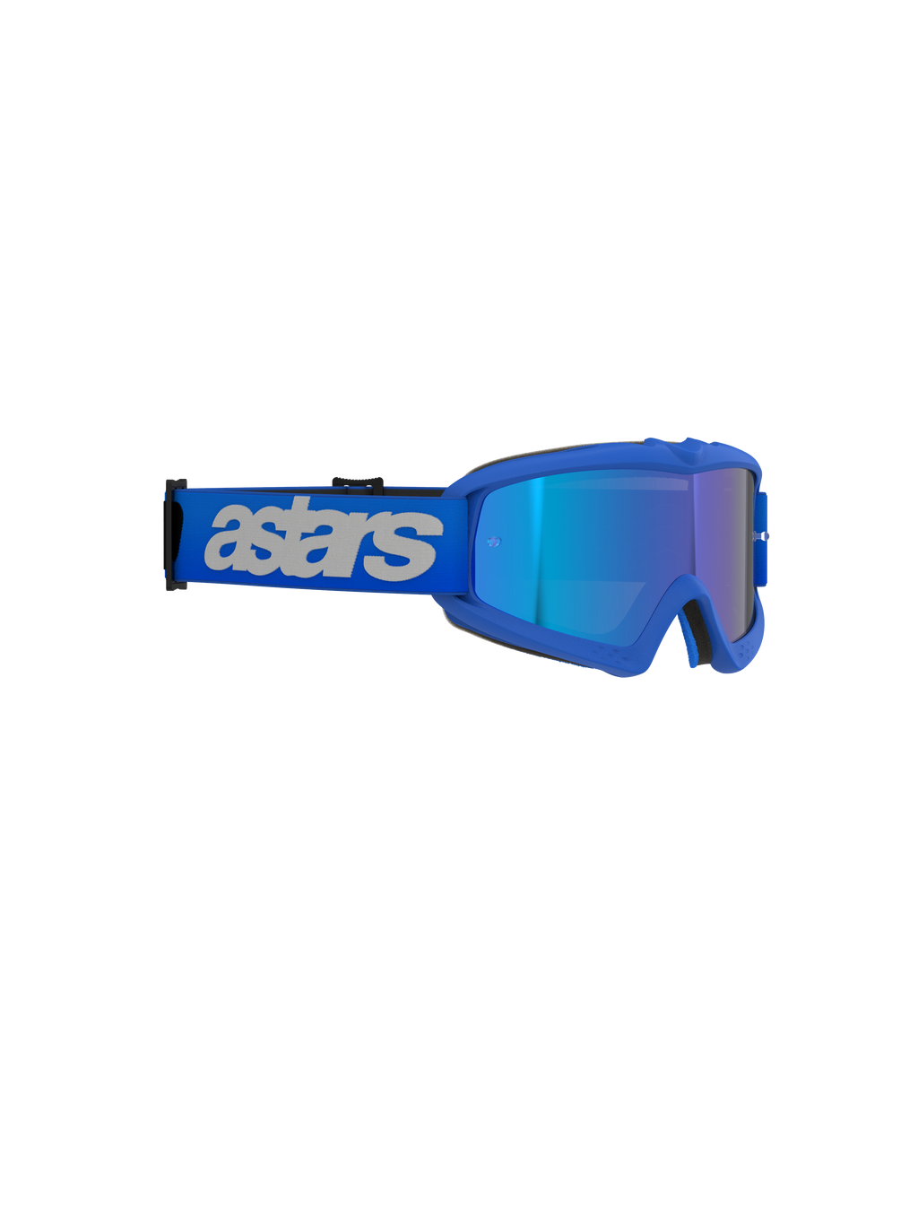Alpinestars Vision Youth Blaze Goggles, gogle motocrossowe, Blue Mirror Blue, intensywnie niebieska ramka z lustrzaną soczewką, szeroki niebieski pasek z jasnoszarym brandingiem „astars”, wysokiej klasy ochrona oczu dla młodych zawodników off-road