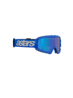 Alpinestars Vision Youth Blaze Goggles, gogle motocrossowe, Blue Mirror Blue, intensywnie niebieska ramka z lustrzaną soczewką, szeroki niebieski pasek z jasnoszarym brandingiem „astars”, wysokiej klasy ochrona oczu dla młodych zawodników off-road