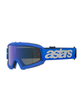 Alpinestars Vision Youth Blaze Goggles, gogle motocrossowe, Blue Mirror Blue, niebieska oprawka z niebieską lustrzaną soczewką przeciwmgielną, regulowany niebieski pasek z białym logo „astars”, specjalistyczna ochrona oczu dla młodych zawodników