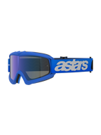 Alpinestars Vision Youth Blaze Goggles, gogle motocrossowe, Blue Mirror Blue, niebieska oprawka z niebieską lustrzaną soczewką przeciwmgielną, regulowany niebieski pasek z białym logo „astars”, specjalistyczna ochrona oczu dla młodych zawodników