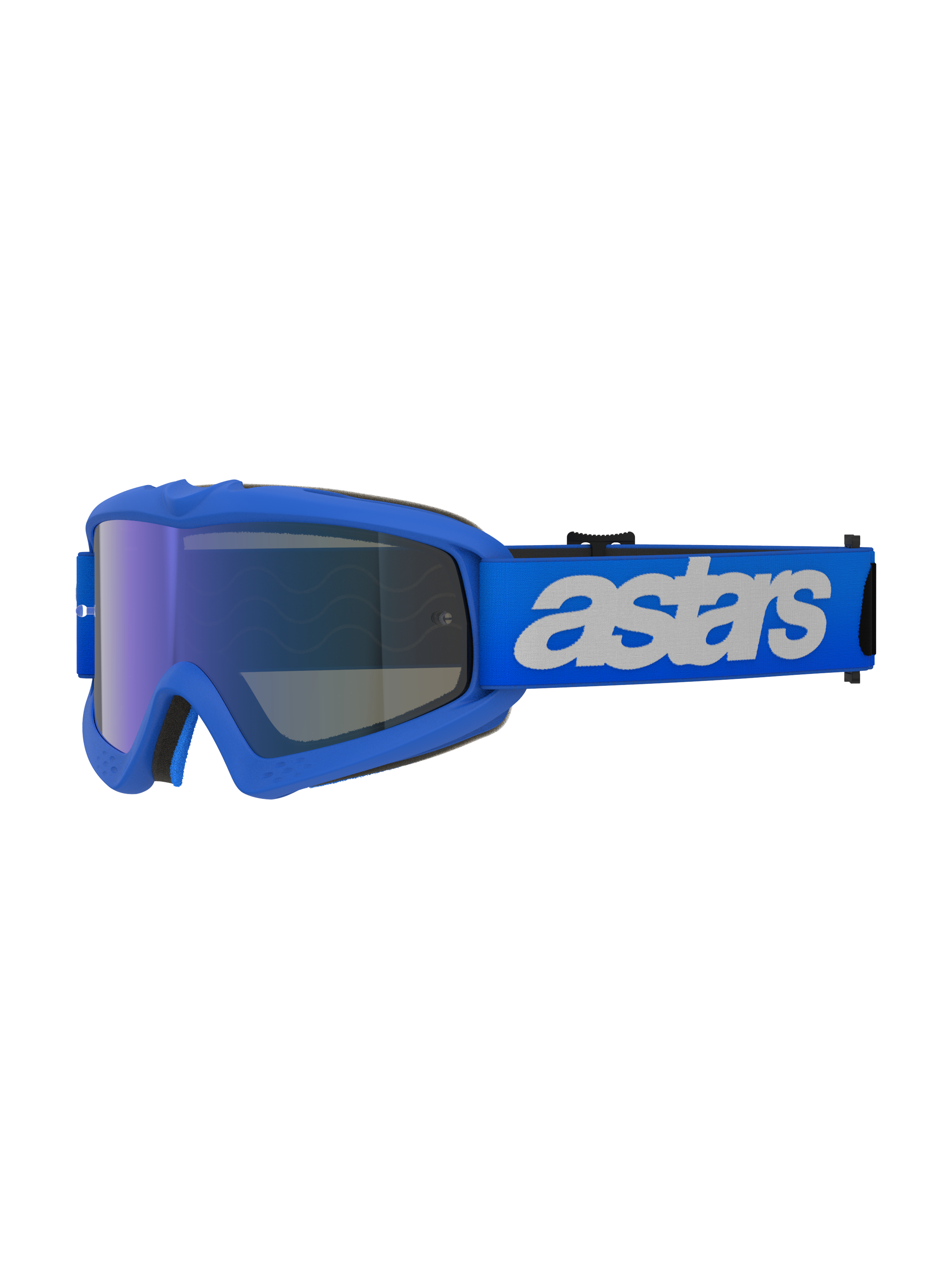 Alpinestars Vision Youth Blaze Goggles, gogle motocrossowe, Blue Mirror Blue, niebieska oprawka z niebieską lustrzaną soczewką przeciwmgielną, regulowany niebieski pasek z białym logo „astars”, specjalistyczna ochrona oczu dla młodych zawodników
