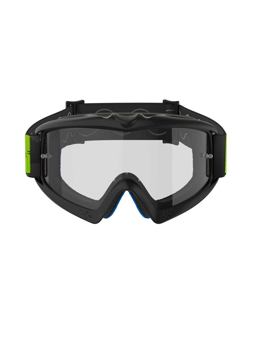 Gogle Alpinestars Vision Youth Hollow, gogle motocrossowe, kolor grafitowy i jaskrawożółty, przezroczysta soczewka przeciwmgielna z uchwytami na zrywki, czarny tkany pasek z jaskrawożółtymi akcentami, ochronne gogle terenowe dla młodych zawodników