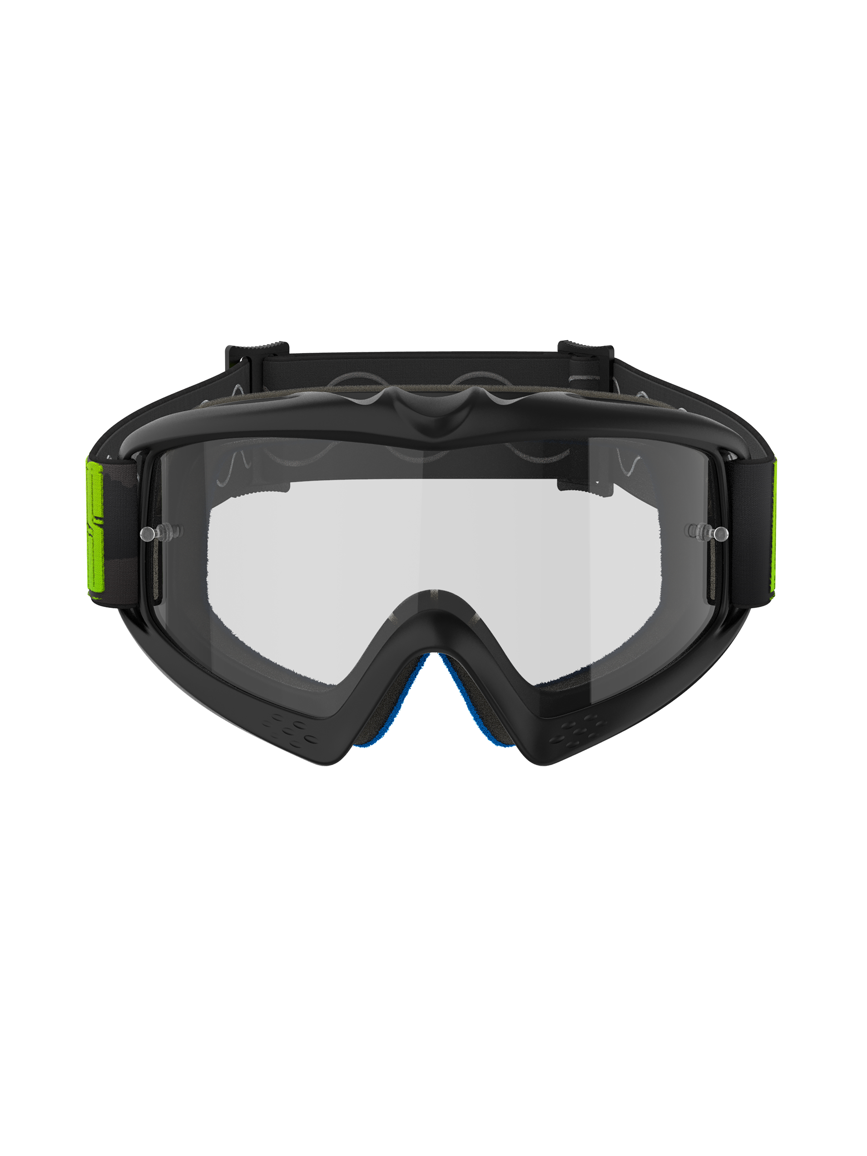 Gogle Alpinestars Vision Youth Hollow, gogle motocrossowe, kolor grafitowy i jaskrawożółty, przezroczysta soczewka przeciwmgielna z uchwytami na zrywki, czarny tkany pasek z jaskrawożółtymi akcentami, ochronne gogle terenowe dla młodych zawodników