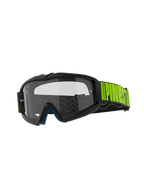 Alpinestars Vision Youth Hollow Goggles, gogle motocrossowe, ciemnoszara oprawka z przezroczystą szybką przeciwmgielną, czarny pasek z jaskrawożółtym logo Fluo Yellow, niebieska pianka wewnętrzna, zaprojektowane dla młodych zawodników off-road