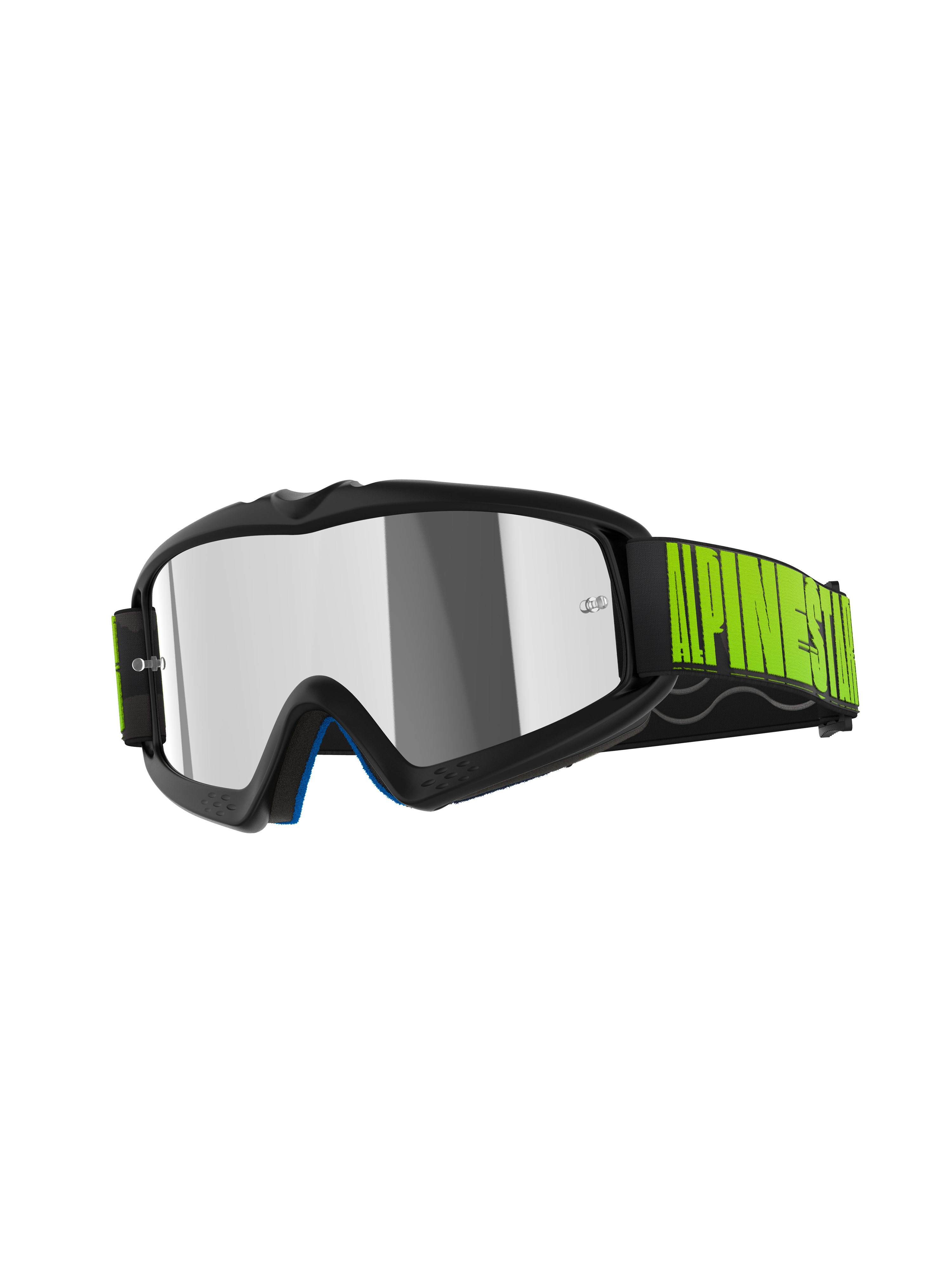 Alpinestars Vision Youth Hollow Goggles, Youth Motocross Goggles, Charcoal and Fluo Yellow, featuring a Mirror Silver lens, black strap with vibrant yellow branding, high-performance protective eyewear for youth off-road riding