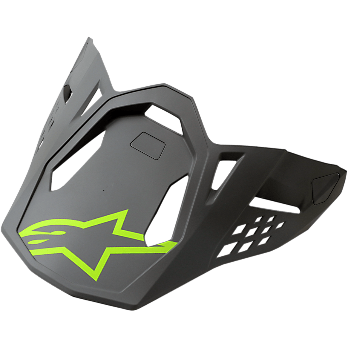 Alpinestars S-M8 Daszek do kasku Radium, daszek do kasku motocyklowego, szary z neonowożółtym logo Alpinestars, kanciasty aerodynamiczny design z wycięciami wentylacyjnymi