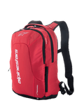Alpinestars City Hunter V2 Backpack, miejski plecak motocyklowy, czerwono-czarny, wyraźne białe logo, boczne kieszenie na zamek, wyściełane szelki z siatki, opływowy design dla motocyklistów