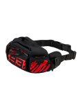 Alpinestars MM93 Waist Bag, motocyklowa torba na pas, czarna z jaskrawoczerwonymi i jasnoczerwonymi akcentami, stylizowane czerwone logo 93 z przodu, wiele przegródek na zamek z czerwonymi uchwytami, regulowany czarny pasek biodrowy z klamrą, wytrzymała konstrukcja tekstylna