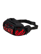 Alpinestars MM93 Waist Bag, motocyklowa torba na pas, czarna z jaskrawoczerwonymi i jasnoczerwonymi akcentami, stylizowane czerwone logo 93 z przodu, wiele przegródek na zamek z czerwonymi uchwytami, regulowany czarny pasek biodrowy z klamrą, wytrzymała konstrukcja tekstylna